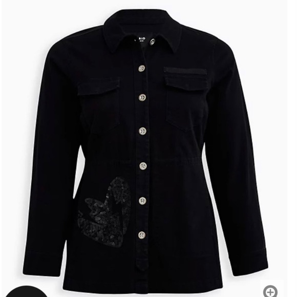 Torrid X Lovesick Black Wash Twill Anorak with Skull Sequin Detail NEW - Picture 6 of 10